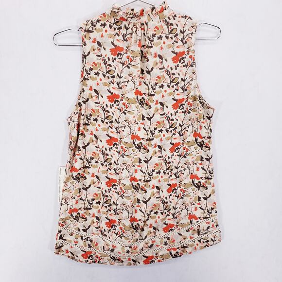 Mountain Khakis Shirt Womens Extra Small Cream Floral Ruffle Neck Keyhole Top - Picture 6 of 9